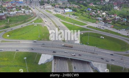 Elevated expressway. Clip. Aerial view. Top view of the road junction.  Background scenic road Stock Photo - Alamy