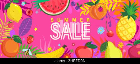 Bright Sale banner for summer 2022. Stock Vector