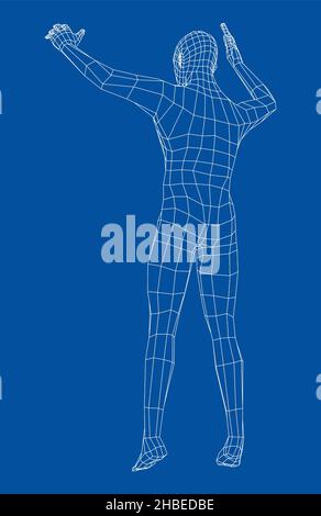 Wireframe jumping man. 3d illustration Stock Photo