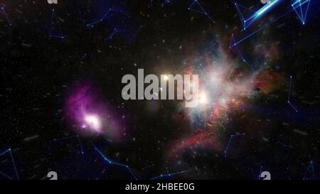 Abstract of warp or hyperspace motion in blue star trail. Exploding and expanding movemen. Loop animation with wormhole interstellar travel through a Stock Photo