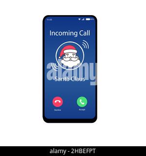 Cellphone screen interface vector. Incoming call from Santa Claus Stock Vector
