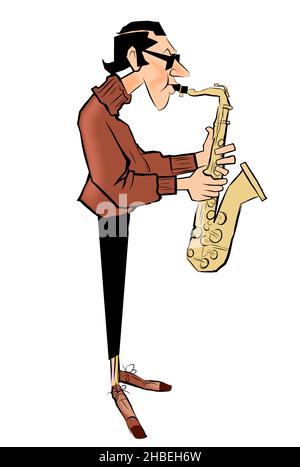 saxophone player in cartoon style - vector illustration Stock Vector