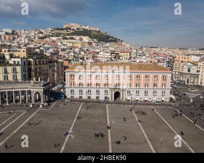 Aerial view of Palazzo della Prefettura on Piazza del Plebiscito, Naples, Campania, Italy Stock Photo