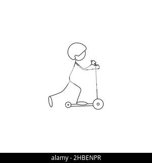 Stick figure child riding a scooter icon vector Stock Vector