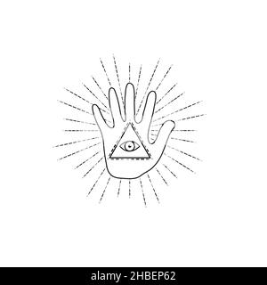 Fortune Teller Hand with all seeing eye. Vector illustration Stock Vector