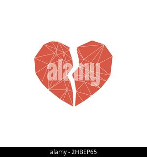 Broken low poly heart made from triangles vector icon isolated on white background Stock Vector
