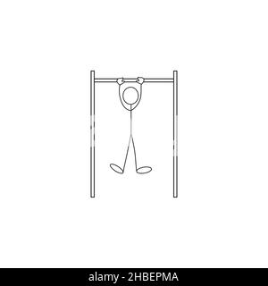 Stick figure man icon vector pulling up pull up on the horizontal bar Stock Vector