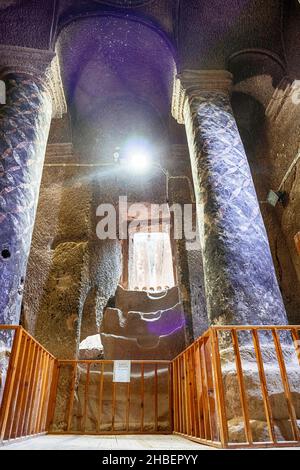 Inside of the Gumusler Monastery and underground cave city. Unesco World Heritage site in Central Anatolia, Cappadocia region. Stock Photo