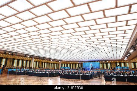 Moscow, Russia. 17 December, 2021. Russian government ministers and business leaders during the plenary session of the 30th Congress of Russian Union of Industrialists and Entrepreneurs at the State Kremlin Palace, December 17, 2021 in Moscow, Russia. Credit: Mikhail Metzel/Kremlin Pool/Alamy Live News Stock Photo