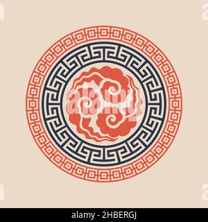 Set of vector korean borders. Asain pattern, pattern fills Stock Vector