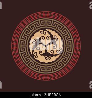 Set of vector korean borders. Asain pattern, pattern fills Stock Vector