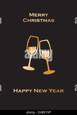 Champagne celebration icon. Clinking and toasting with two festive glasses of champagne and sparkling fireworks. Vector Illustration. Stock Vector