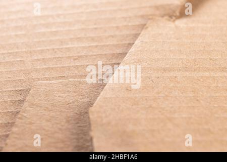 Torn cardboard box edge close up. Macro shot. Selective focus Stock Photo