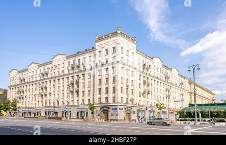 Stalinist Empire Neoclassicist architectural style- Tverskaya street, 8 building detail. Architect A Morvinov, 1940. Moscow, Russia Stock Photo