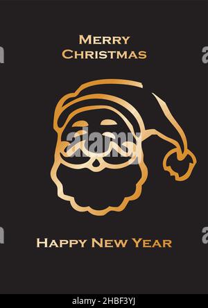winter santa icon in gradient golden on black. Merry Christmas and happy New Year card. Stock Vector