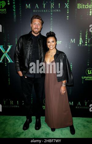 Former San Francisco Giants player Hunter Pence and wife Lexi Pence arrive  at the premiere of The Matrix Resurrections on Saturday, Dec. 18, 2021,  at the Castro Theatre in San Francisco. (AP