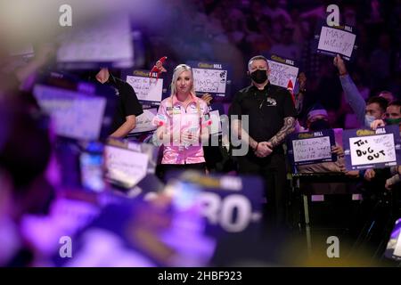 Fallon Sherrock before starting her walk on during day five of the William Hill World Darts Championship at Alexandra Palace, London. Picture date: Sunday December 19, 2021. Stock Photo