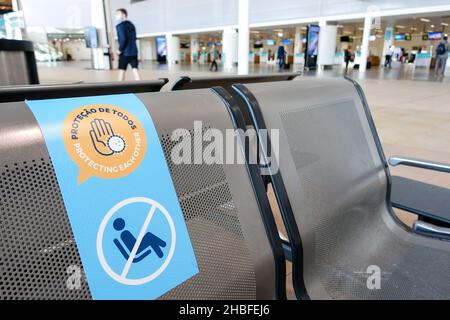 Empty seats in Faro Airport, Portugal, as the covid-19 pandemic triggers travel restrictions Stock Photo