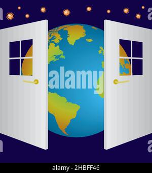Reopening to the world after lockdown. Vector illustration. EPS10. Stock Vector