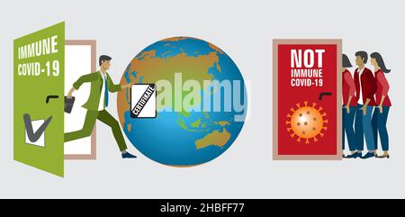 Door open to the world for people with proven immunity. Vector illustration. EPS10. Stock Vector
