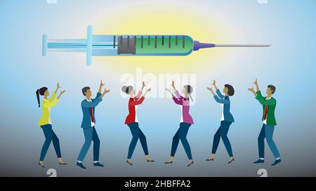 Everybody wants vaccination. Vector illustration. Dimension 16:9. EPS10. Stock Vector