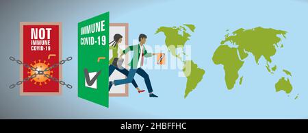 Reopening of the world for immune people. Vector illustration. Stock Vector