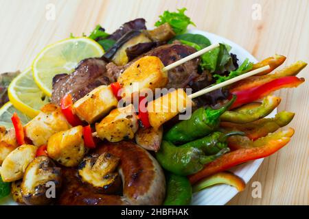 Meshana Scar, dish of bulgarian cuisine with assortiment meat and vegetables Stock Photo