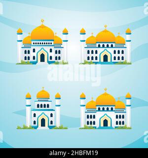 Mosque collections, modern islamic building illustration with flat cartoon style Stock Vector