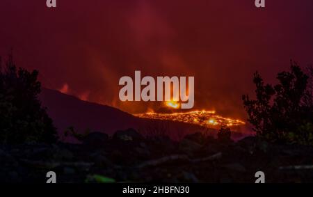 The erupting volcano in Hawaii Volcanoes National Park. Big Island Hawaii. Stock Photo