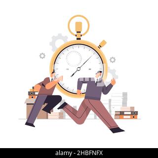 overworked businessmen with stopwatch running in office hurry at work deadline time management concept Stock Vector