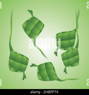 Ketupat food illustration, islamic Ramadan Kareem food with flat cartoon style Stock Vector