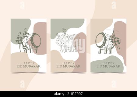 Islamic Wall Art, hand drawn islamic line icon with abstract shape Earth Tone color Stock Vector