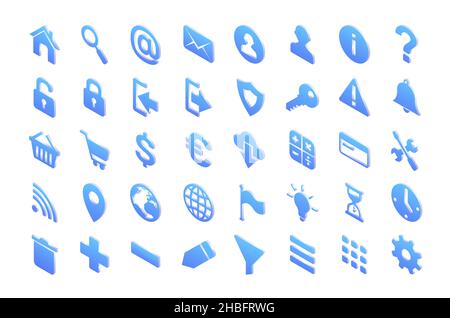 Isometric icons hourglass, light bulb, house, key, shield and padlock, magnifier, plus, minus, mail envelope and wifi, cogwheel, earth globe, map pin and exclamation mark isolated 3d vector signs set Stock Vector