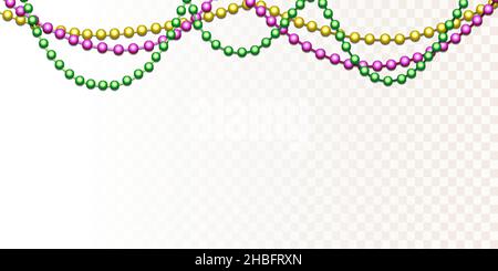 mardi gras beads. mardi gras decoration. isolated on transparent background. vector design illustration Stock Vector