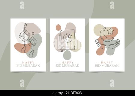 Islamic Wall Art, hand drawn islamic line icon with abstract shape Earth Tone color Stock Vector