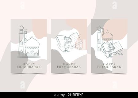 Islamic Wall Art, hand drawn islamic line icon with abstract shape Earth Tone color Stock Vector