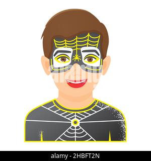 Face Painting Icon with Boy with Spider Painting. Isolated on White Background. Vector Illustration. Funny Kid Face. Stock Vector