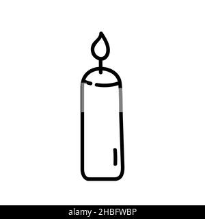Burning candle isolated on white background. Vector hand-drawn illustration in doodle style. Perfect for cards, logo, holiday designs, decorations. Stock Vector