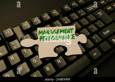 Conceptual display Management Performance. Concept meaning feedback on Managerial Skills and Competencies Abstract Typing Product Documentations Stock Photo