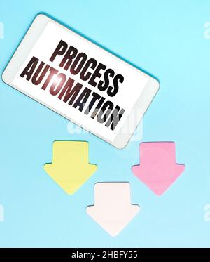 Text sign showing Process Automation. Conceptual photo Transformation Streamlined Robotic To avoid Redundancy Display of Different Color Sticker Notes Stock Photo