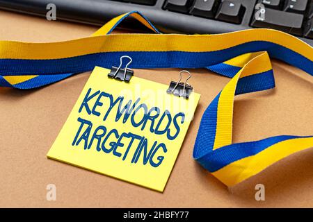 Handwriting text Keywords Targeting. Business idea Use Relevant Words to get High Ranking in Search Engines Multiple Assorted Collection Office Stock Photo