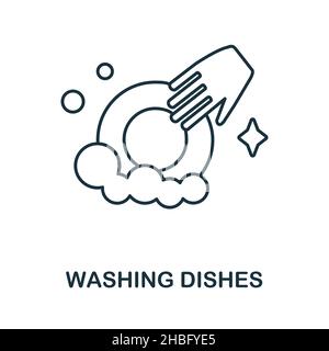 Washing Dishes icon. Line element from cleaning collection. Linear Washing Dishes icon sign for web design, infographics and more. Stock Vector