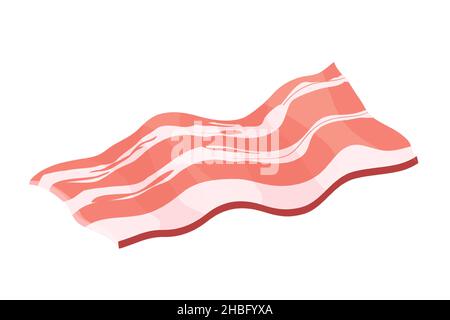 Bacon sliced piece in cartoon style isolated on white background. Raw ingredient. Meat product. Vector illustration Stock Vector
