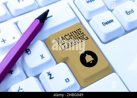Conceptual caption Machine Learning. Word for give computers the ability to be taught with data Typing Game Program Codes, Programming New Playable Stock Photo
