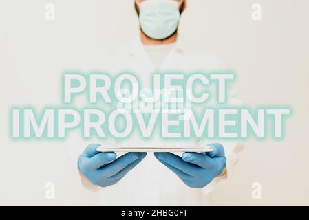 Hand writing sign Project Improvement. Business idea Methods Techniques to accomplish a defined Objective Demonstrating Medical Technology Presenting Stock Photo