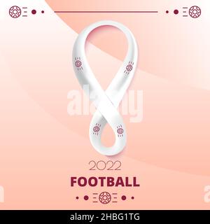 Qatar football competition in 2022 year vector. Abstract red gradient background. Silhouette of soccer ball and players on banner. Stock Vector
