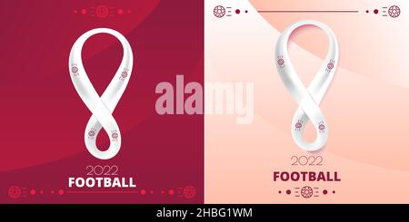 Qatar football competition in 2022 year vector. Abstract red gradient background. Silhouette of soccer ball and players on banner. Stock Vector