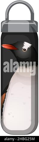 A black thermos bottle with penguin pattern illustration Stock Vector