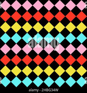 Seamless pattern. Black background with colorful rhombuses . Vector illustration. Stock Vector