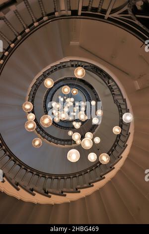 Spiral staircase with lights Stock Photo